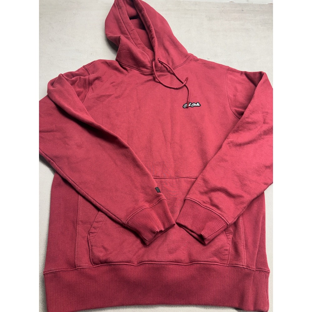 Bad Birdie Mens Medium Burgundy Red Pullover Hoodie Script Logo Ribbed Sides